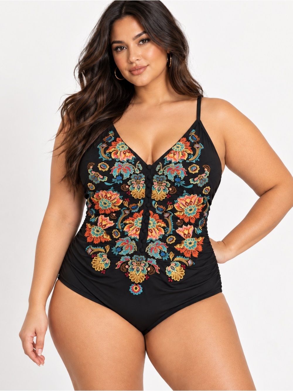 Sundance Embroidered Floral Black One-Piece Swimsuit